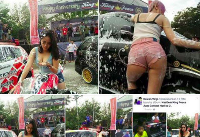 Gelar cuci mobil  dengan wanita berpakaian minim kontes 