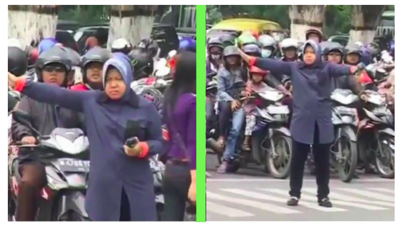 Video Wali Kota Surabaya Bu Risma turun ke jalan atur lalu 